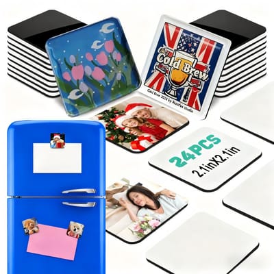 Dailygoods- Koelkastmagneten Set van 24 - Acryl Magneten - Sterke Magneetfolie - DIY Fotomagneten - Transparante Vierkanten - Duurzaam Materiaal