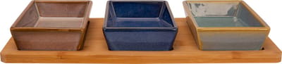 Cosy & Trendy Serveerplank bamboe - met 3 luxe schaaltjes - 31 x 15 cm - tapas em saus schaaltjes