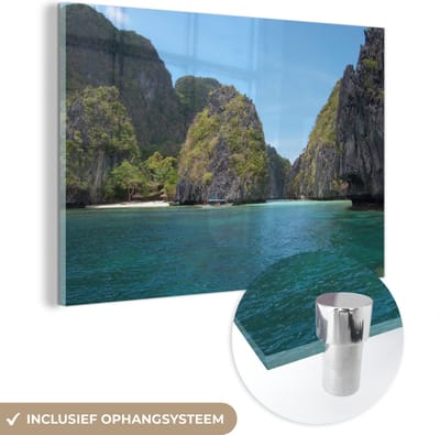 ® Glasschilderij 180x120 cm - Schilderij acrylglas - Het Aziatische strand in de Filipijnen van een afgelegen lagune in de Bacuit-archipel - Foto op glas - Muurdecoratie woonkamer - Wanddecoratie slaapkamer - Schilderijen