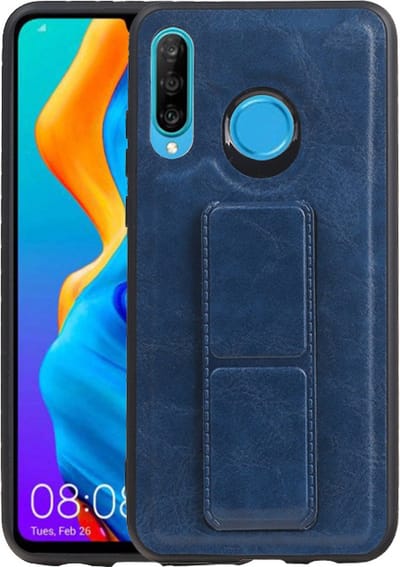 Grip Stand Hardcase Backcover - Telefoonhoesje - Achterkant Hoesje - Geschikt voor Huawei P30 Lite / Nova 4E - Blauw