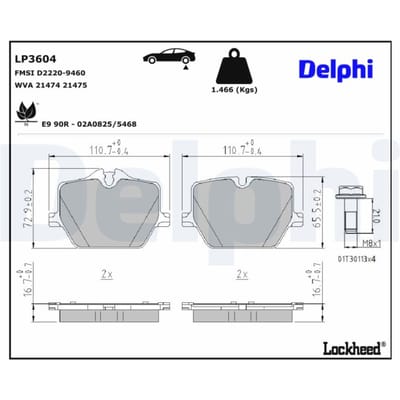 Remblokkenset, schijfrem DELPHI LP3604
