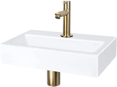 Fonteinset Wastafel - Keramiek Kom - Toilet Inrichting - Inclusief Kraan - 38x24 cm - Mat Goud