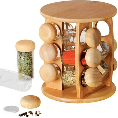 Kruidenrek met Kruidenpotjes Houten Draaibaar 13 delig - Kruiden Organizer Set - Staand