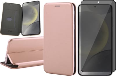 Hoesje geschikt voor Samsung Galaxy S24 - Privacy Screenprotector Volledig Dekkend Glas - Wallet Book Case Rosegoud