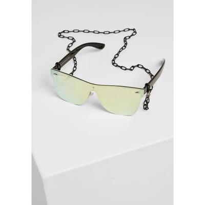 Urban Classics - 103 Chain Sunglasses black/gold mirror one size Zonnebril - Zwart/Goudkleurig
