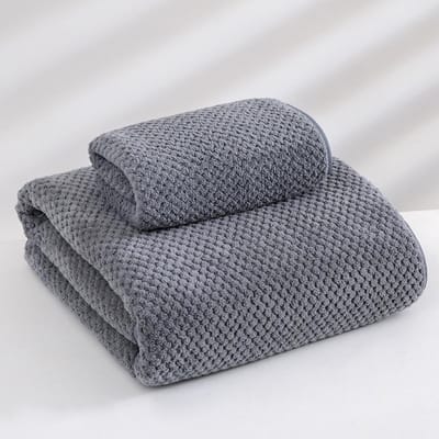 Serviette de bain grande taille motif treillis ananas Épaisse Absorbante Séchage rapide Serviette de plage Serviette de bain velours corail Coton Ménage Serviette de bain pour adulte 70 * 140 gray