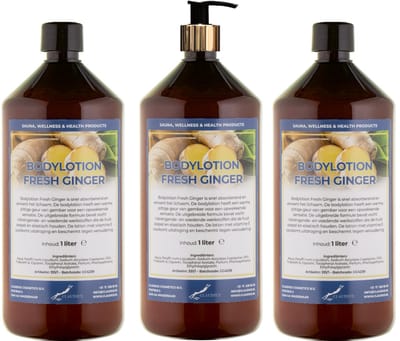 Bodylotion Fresh Ginger 1 Liter - met gouden pomp - set van 3 stuks