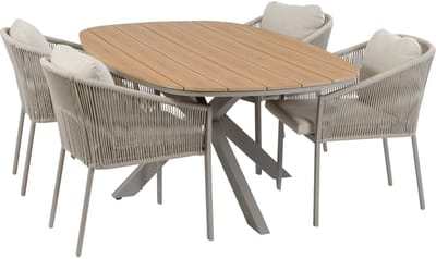 5-delige tuinset | 4 Elvira tuinstoelen (Camel) | Tuintafel Cadiz 180x115cm (Camel)