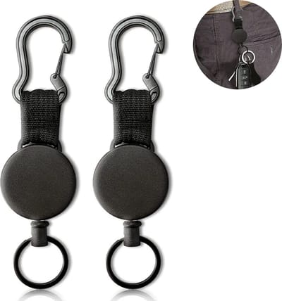 Uitschuifbare sleutelhanger - Sleutelkoord met stalen kabel - Uitschuifbare kaarthouder/ID-houder - Sleutelclip voor broek/riem en skiclip