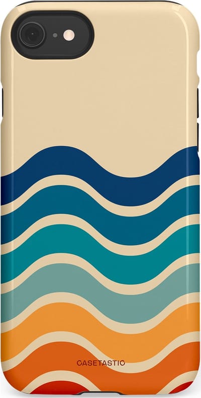 Casetastic hoesje geschikt voor Apple iPhone SE / Apple iPhone 7 / Apple iPhone 8 - Dubbellaagse bescherming - Nostalgische golven - Fashion Case - Zand Petrol Rood Oranje