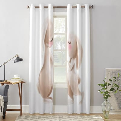Schattige Aquarel Konijntjes Raamgordijnen Voor Woonkamer Slaapkamer Luxe Moderne Keukengordijnen Stoffen Drapes 135W x 60H(cm) x1