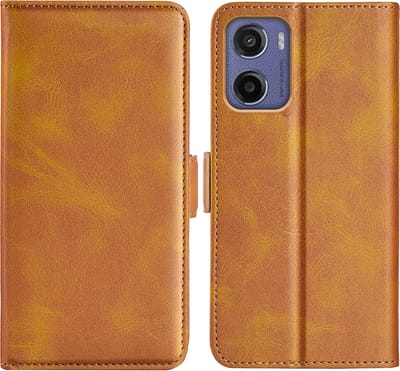 MobyDefend Hoesje - Geschikt voor Motorola Moto E15 / G05 - Luxe Wallet Book Case (Sluiting Zijkant) - Lichtbruin