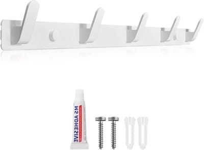 Stevige Wandhaak met 5 Haken voor Kleding, Jassen, Tassen en Handdoeken - Multifunctionele Wandhaak in Wit