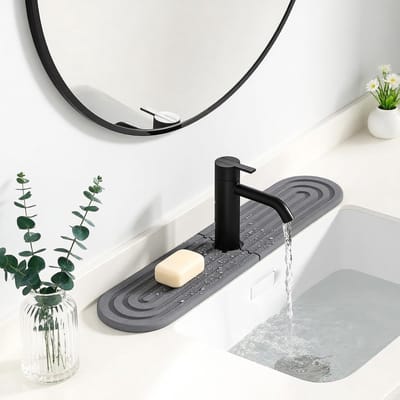 steen voor gootsteen, afdruipmat, steenwaterkraanmat, steendroogmat, kiezelgoer sneldrogende steen, tray voor keuken en badkamer counter (elliptisch, donkergrijs, 45 x 10 cm)