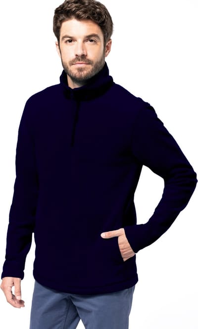 Kariban Fleece trui - navy blauw - halve ritskraag - warme winter sweater - heren - polyester M