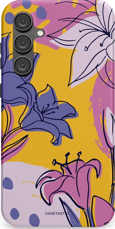 Casetastic Hoesje Geschikt voor Samsung S23 FE - Stijlvolle Beschermende Duo-layer Case - Paarse Lelie Kunst