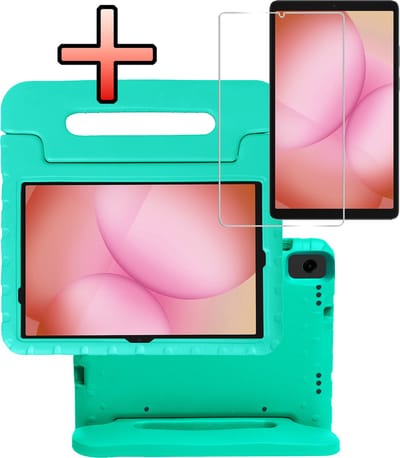 Hoes - Geschikt voor Samsung Galaxy Tab A11 Plus - Met Screenprotector - Kinderhoes Shockproof Bumper - Kidsproof Case - Tablet Hoesje - Kinder Cover - Turquoise