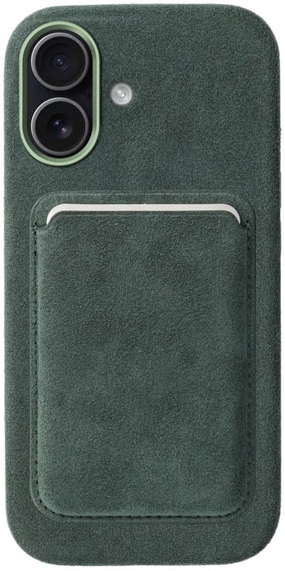 Rosso Avanti Hoesje Geschikt voor Apple iPhone 17 met Magnetische Kaarthouder | Compatibel met MagSafe / Qi2 | Echt Italiaans Alcantara | Back Cover en Wallet | Groen