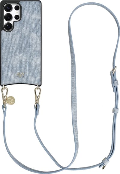 AVY Hoesje Geschikt voor Samsung Galaxy S25 Ultra | Compatibel met MagSafe | Kunstleren Case met Telefoonkoord | Crossbody | Denim | Long Denim