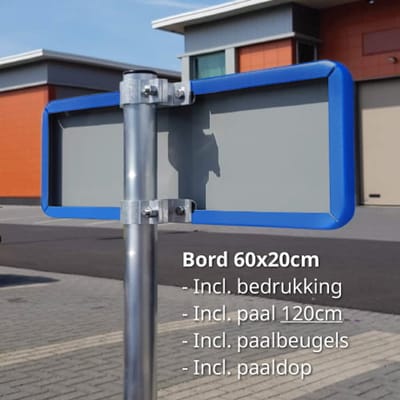 Bord Eigen Weg - blauw - Weerbestendig Aluminium - 60x20 cm - Bevestiging: Met paal 120 cm + paalbeugels + paaldop