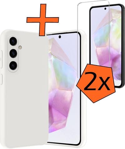 Hoes - Met 2x Screenprotector - Geschikt voor Samsung Galaxy A35 - Sterk & Shockproof - Back Cover - Siliconen Case - Telefoon Hoes - Wit