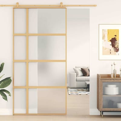 vidaXL - Schuifdeur - 102,5x205 - cm - mat - ESG-glas - en - aluminium - goudkleurig