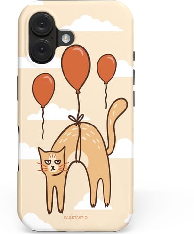 Casetastic hoesje geschikt voor Apple iPhone 16 - MagSafe - Dubbellaagse bescherming - Kattenfeest Ballonnen - Fashion Case - Crème Wit Perzik