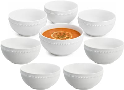 Vessia Soepkommen Versailles - wit - 16x stuks - 15 x 8 cm - keramiek - kommetjes / schaaltjes - 600 ml - stapelbaar