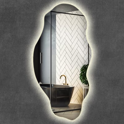 Wallfluent LED Grote Spiegel - Organische Spiegel Met LED Verlichting - 50 cm x 100 cm - Glamour Spiegel - Make-up - Elegant Spiegel - Inloopkastspiegel – Badkamerspiegel - Toiletspiegel - Neutraal Wit 4000K - Montageset - Minimalistische Wandspiegel