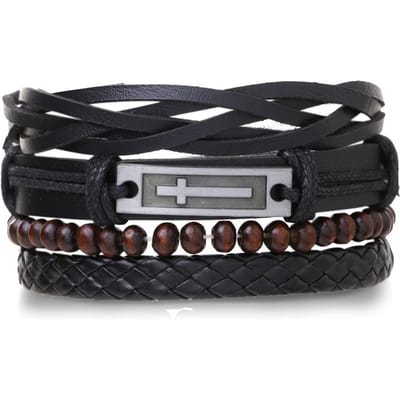 Ensemble de 4 bracelets décontractés en cuir vintage réglables, adaptés pour le port quotidien des hommes, anniversaire, fête, rendez-vous, cadeau gray