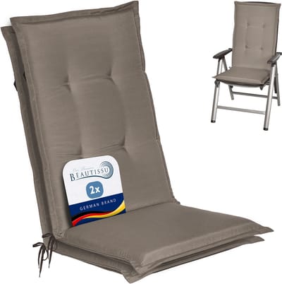 Beautissu Loft HL Stoelkussen Set 2x Hoge Rugleuning 120x50 cm Taupe – Tuinstoelkussen UV-bestendig