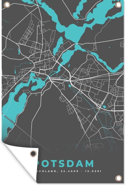 Muurdecoratie Blauw – Duitsland – Plattegrond – Stadskaart – Kaart – Potsdam - 120x180 cm - Tuinposter - Tuindoek
