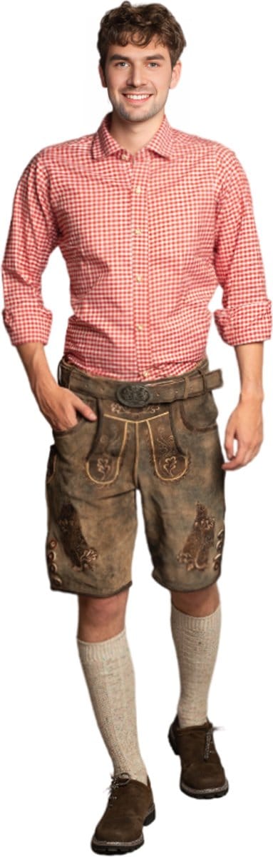 Tannhauser Kwaliteit Korte Lederhose met Riem Brixen 100% Echt Runderleer Oktoberfestkleding Heren Oktoberfest Heren Lederhosen Man - 100% Runderleer - Maat 2XL/56