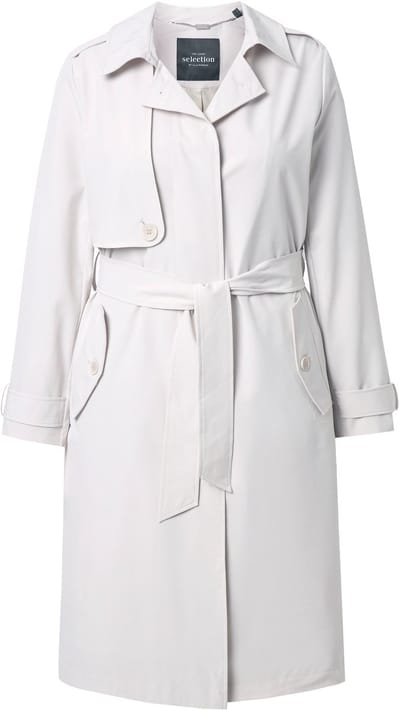 Ulla Popken - Dames - Trenchcoat A-lijn overhemdkraag strikceintuur - Grijsbeige - Maat 46+