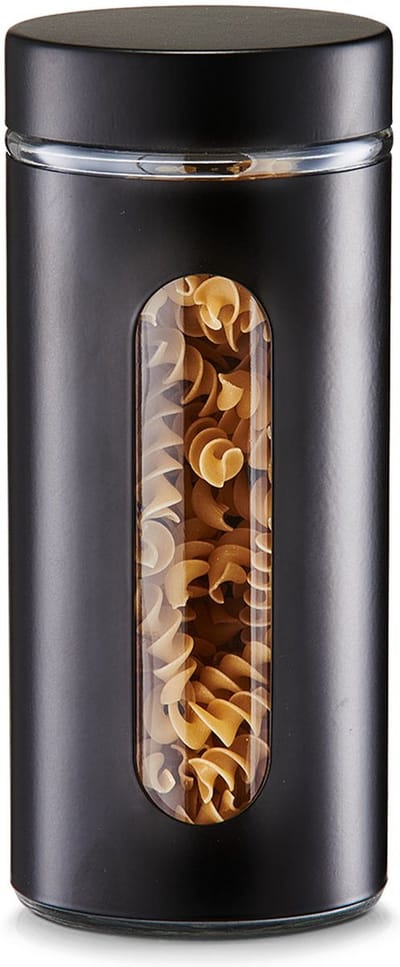 Zeller voorraadpot / blik met venster - zwart - 1200 ml - glas/metaal - D10 x H23 cm