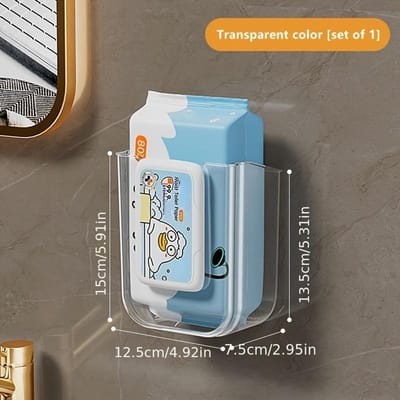 Distributeur mural de lingettes humides à grande ouverture, forte capacité de charge, support en plastique autocollant, adapté aux boîtes de rangement de papier toilette blanche transparente