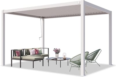PRIMEYARD Pergola 3x4 m staanders van aluminium met stalen lamellendak paviljoen wit
