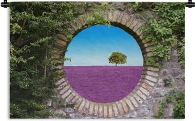 Wandkleed - Wanddoek - Lavendel - Doorkijk - Bloemen - Zomer - 180x120 cm - Wandtapijt