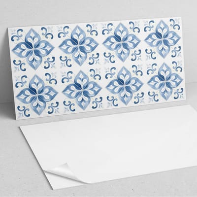 Coloray Wandpanelen Zelfklevend - Bloemenpatroon op tegels PVC Wandpaneel - 100 cm x 50 cm - Blauw Wandbekleding Zelfklevend - 1 stuk - Texturen Wandpanelen Zelfklevend - Keuken Wandpanelen - Wandpanelen Badkamer