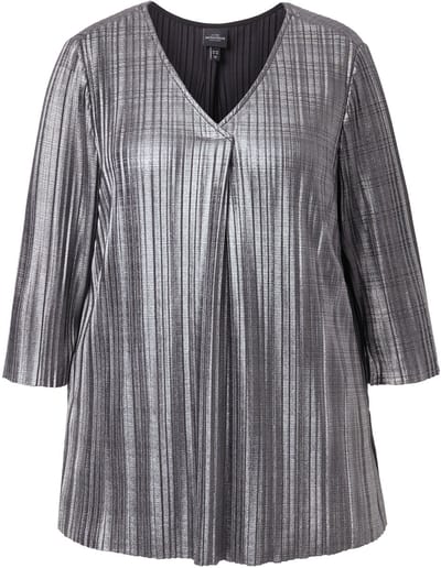 Ulla Popken - Dames - Plissé-blouse A-lijn V-hals 3/4-mouwen - Zilver - Maat 58+