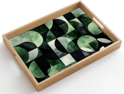 Dienblad hout 50x35 cm - Schootdienblad - Abstract - Groen - Vormen - Borrelplank rechthoek - Plateau dienbladen