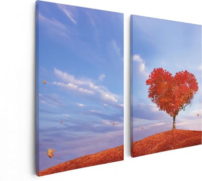 Artaza Canvas Schilderij Tweeluik Rode Liefde Boom In Een Hart Vorm - 80x60 - Foto Op Canvas - Canvas Print