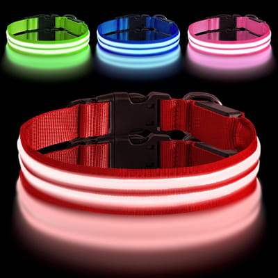 Oplaadbare hondenhalsband - Lichtgevende halsband - Veilig wandelen - IPX7 waterdicht - Maat M 43-52.5cm - Rood
