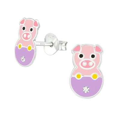 Aramat Jewels | Oorbellen | Schattige Roze Varkentje Oorbellen 10x6mm | | | |6mm | Zilver | Kinderen | Verkleurd niet