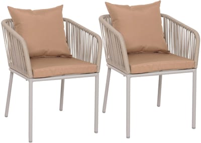 Set van 2 tuinstoelen MCW-N41, armleuning voor buiten, weerbestendig aluminium touwvlechtwerk Touw ~ grijs kussen taupe