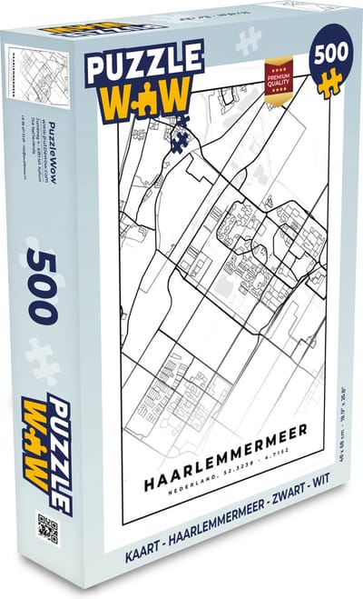 Puzzel Kaart - Haarlemmermeer - Zwart - Wit - Legpuzzel - Puzzel 500 stukjes