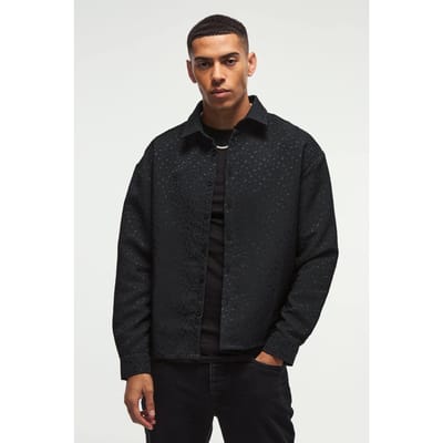 Oversized Leopard Jacquard Overshirt | Black | Size Small
