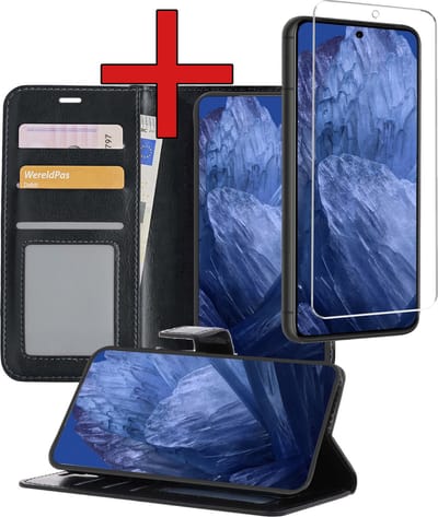 Hoesje - Met Screenprotector - Geschikt voor Google Pixel 8a - Luxe Pasjeshouder - Flipcase - Bookcase Portemonee - Flip Case - Kunstleer Book Case - Book Cover - Walletcase - Portemonneehoes - Telefoonhoes - Zwart