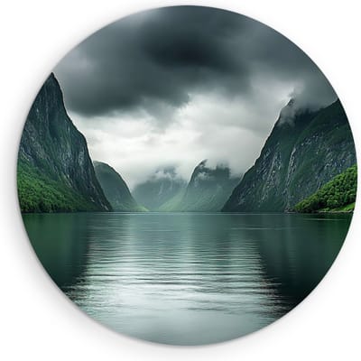 Saammp Muurcirkel Hout - Fjorden - Landschap - Natuur - Ø 90 - Wandcirkel - Wanddecoratie Cirkel - Muurdecoratie Woonkamer - Slaapkamer decoratie - Rond Schilderij