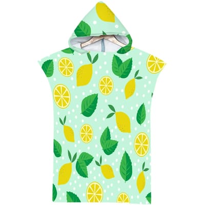 Microvezel Strandlaken met Capuchon Tropisch Fruit Citroen Bedrukt Badlaken Zomerstijl Poncho Surf Handdoek voor Mannen Vrouwen, Omkleedponcho Kid Size 60x90cm&1pc